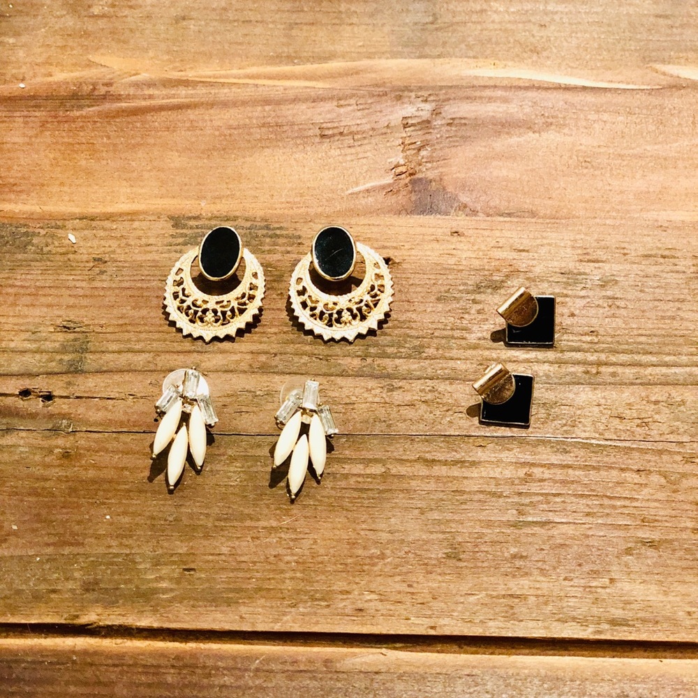 3 Sets of Vintage Black Gold and White Earrings